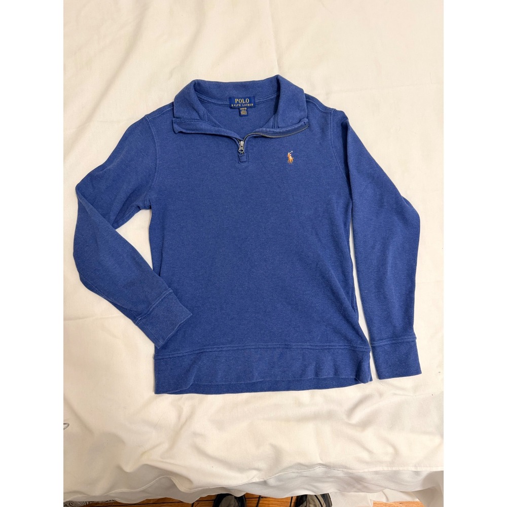 Polo Ralph Lauren Boys Blue Heather Quarter Zip Pullover Sweater Size M 10-12